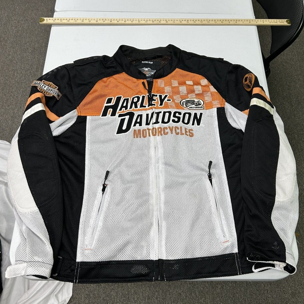 Harley Davidson Riding Jacket Mens 2XL Orange White Mesh Mesh Racing Biker H1